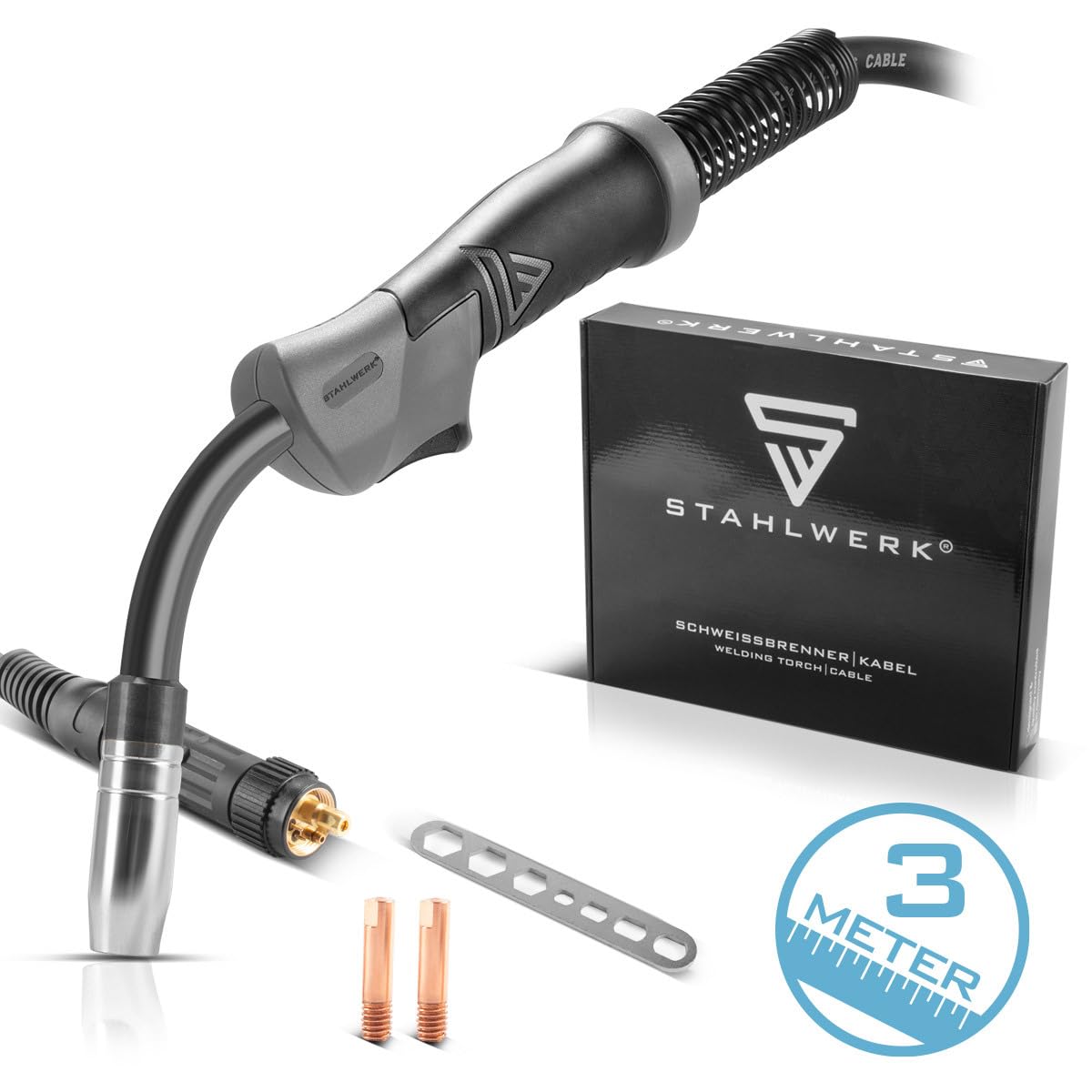 Soplete STAHLWERK AK15 | MB15 con paquete de manguera de 3 metros, accesorios de soldadura profesional para equipos de soldadura con gas protector MIG MAG con conexión Eurocentral
