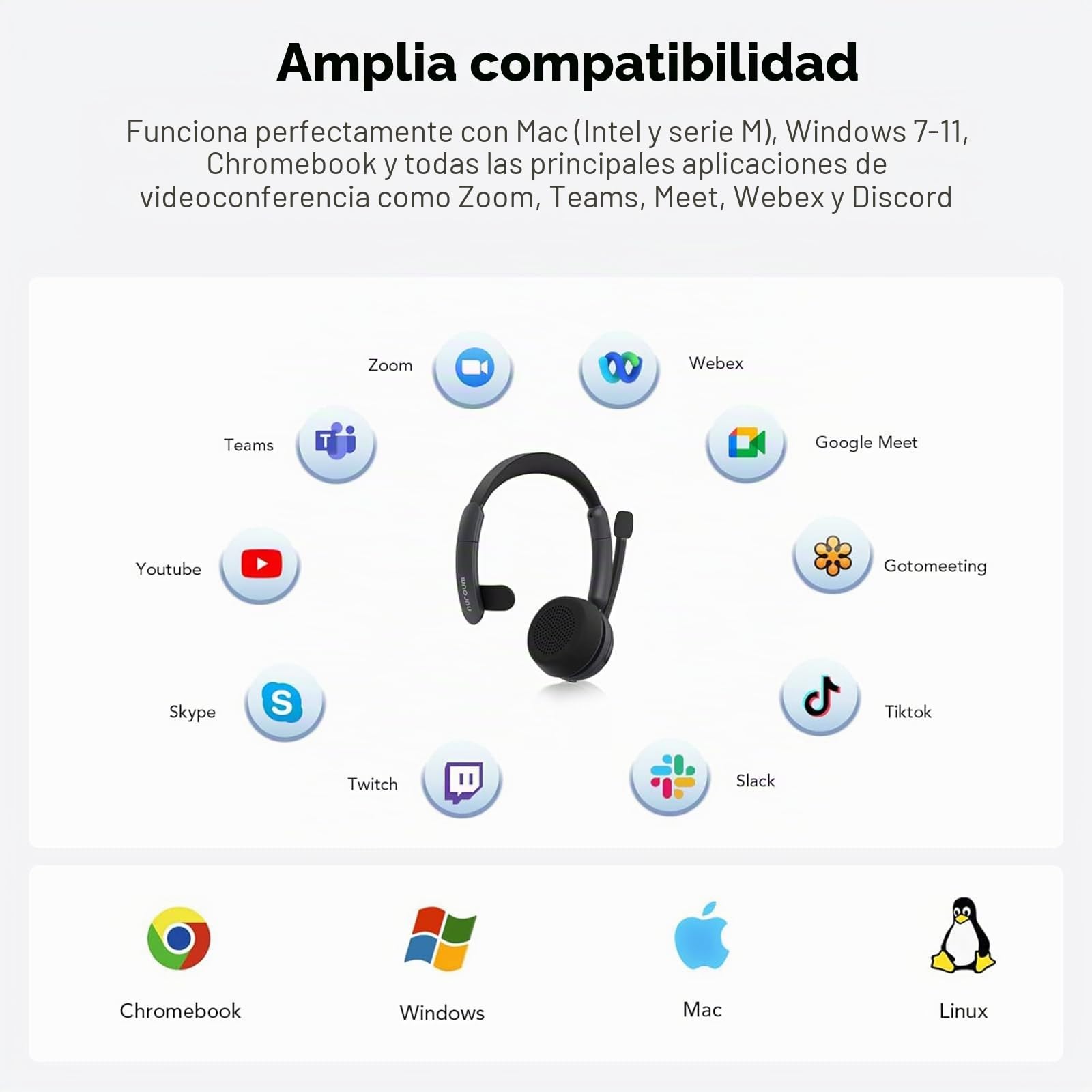 Nuroum HP31S(3rd Gen)Auriculares Bluetooth Inalámbricos con Micrófono para PC,USB Dongle/Base de Carga/V5.4/45H Duración/Modo Silencio,Cascos con AI Micrófono Cancelación para CallCenter/Teams/Oficina