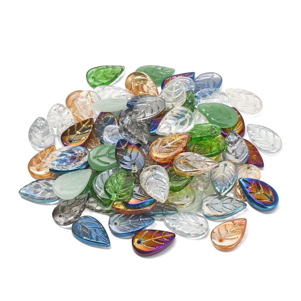 Ipotkitt 100Pcs Handmade Imitation Jade Leaf Glass Charm Pendants Foliage Ornaments for DIY Crafts Finding Jewellery Making Accessories - Image 2