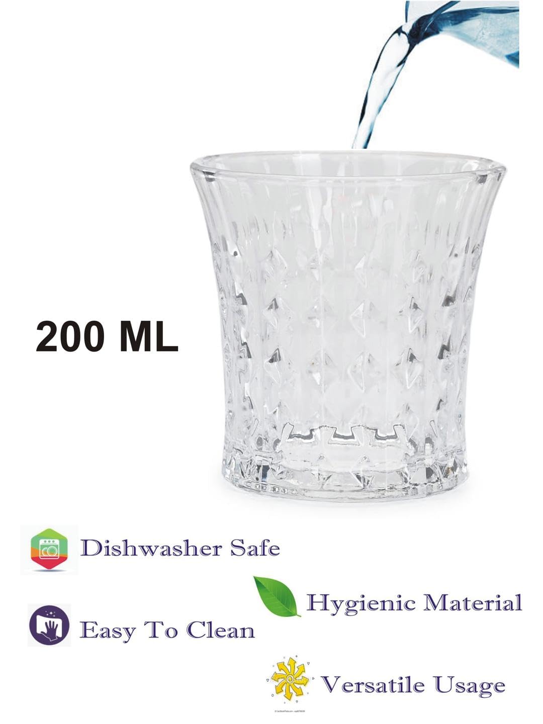 AFAST Party Perfect Glasses for Water, Juice, Cocktails, Smoothies and Other Drinking Beverages, Glass, Clear, Pack of 6, 8 X 8 X 8.5 CM 3
