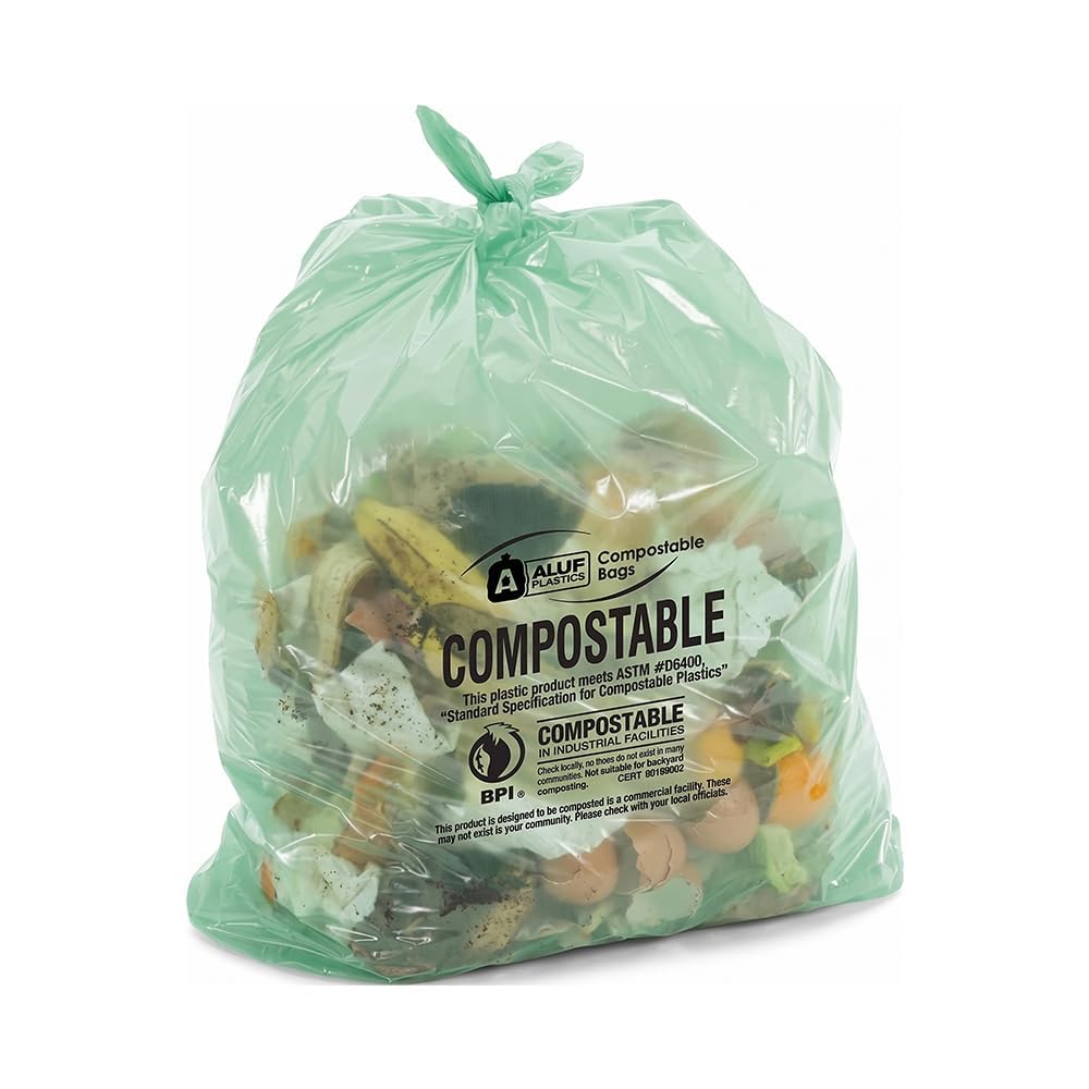 Aluf Plastics Biologisch abbaubare Kompostbeutel, 50 l, ATSM #D6400 zugelassen, 100% biologisch abbaubar für industrielle und gewerbliche Kompostierung