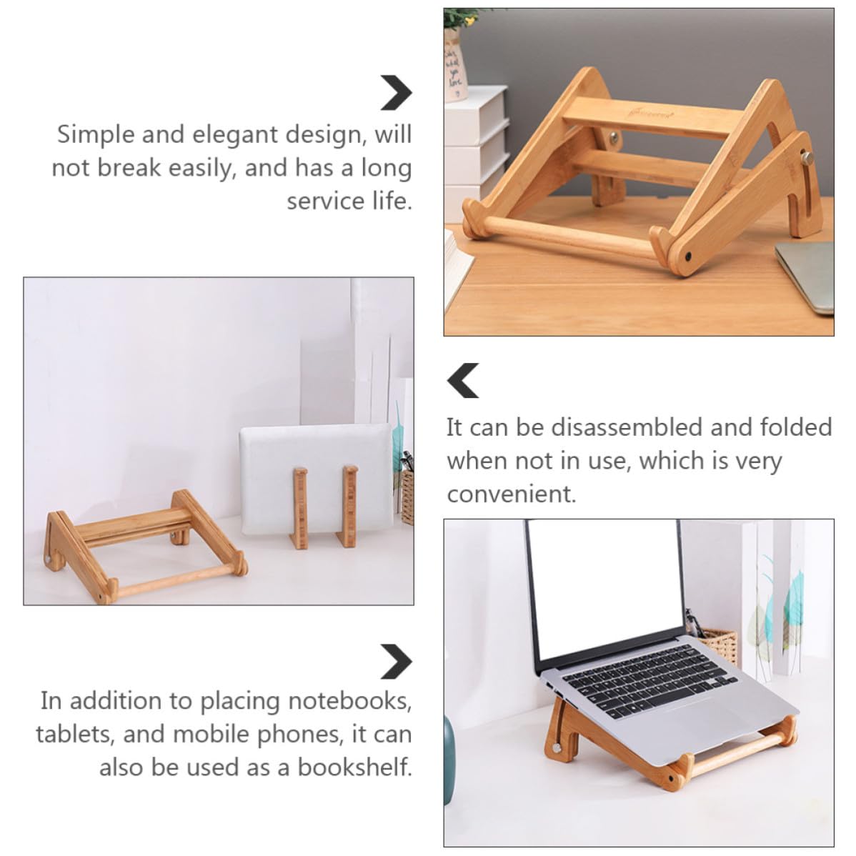 KICHOUSE Supporto per Laptop in Legno di Phyllostachys Pubescens Regolabile e Pieghevole, Elegante e Semplice, per Scrivania e Libreria, Aumenta L'altezza per Migliorare la Postura