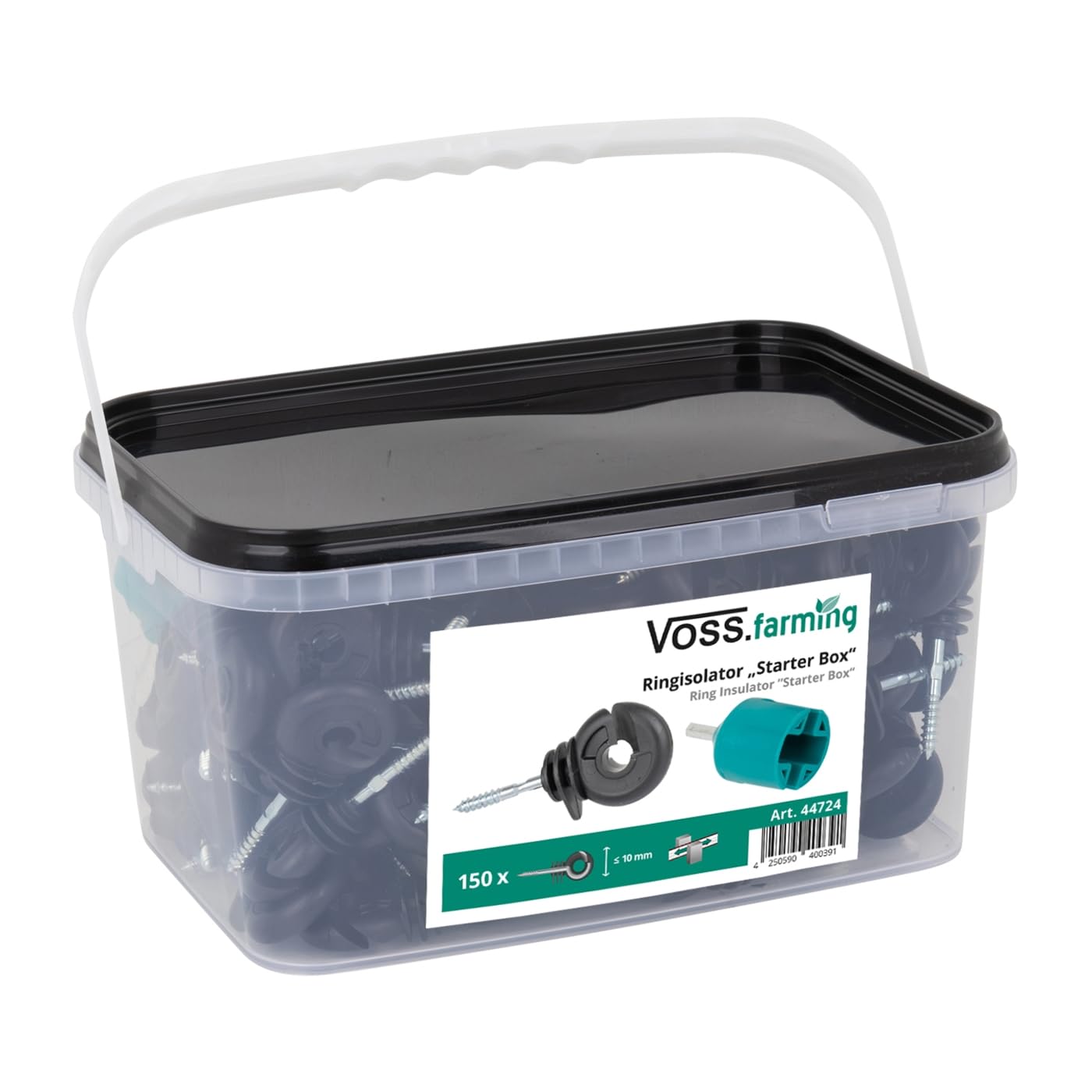 VOSS.farming 150x Anillo aislador para Hilo, Cinta, Cable para Pastor eléctrico, con Tornillo para Madera + Accesorio para Montaje