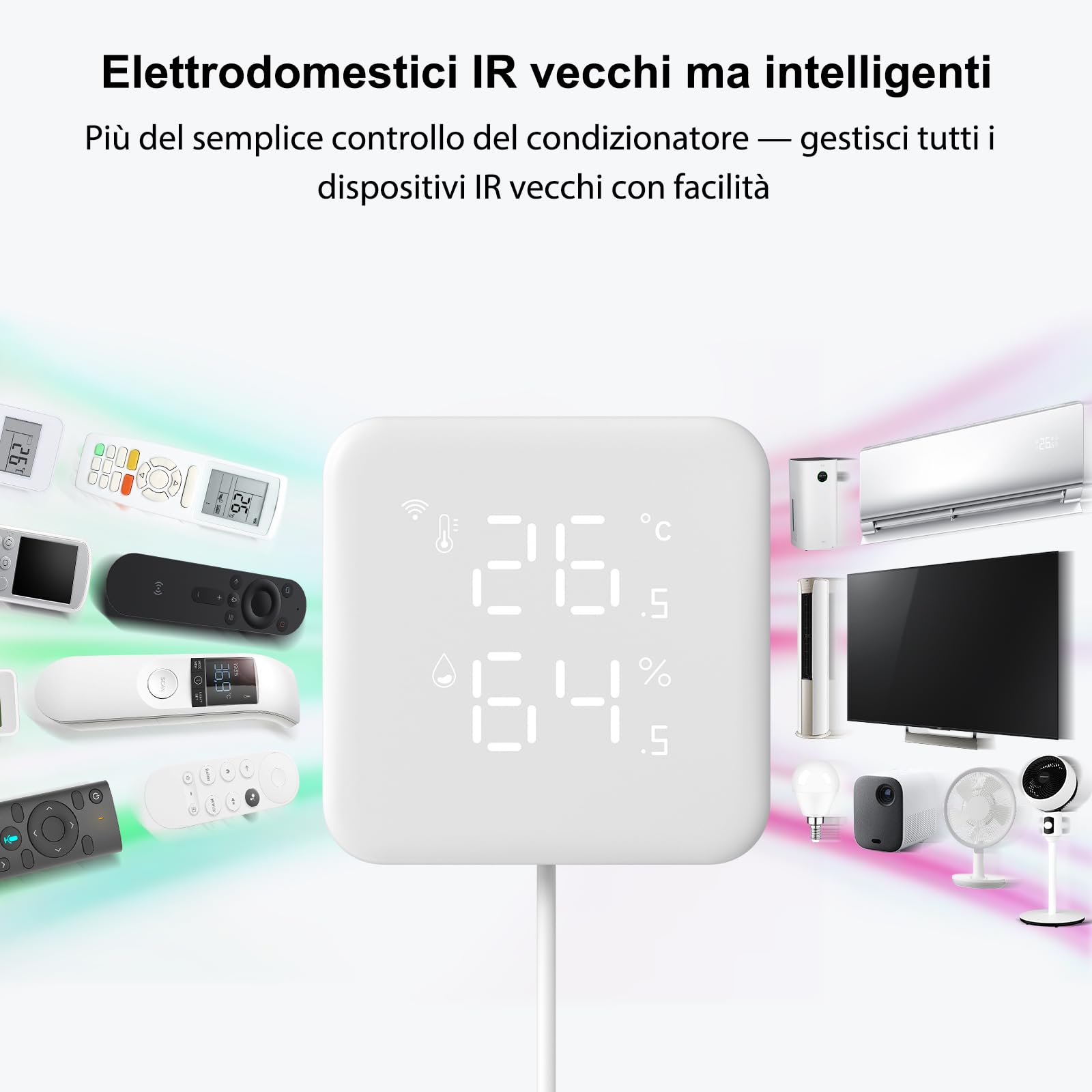 WOOX Controllo Intelligente per Climatizzazione e Pompe di Calore, Igrometro Termometro Telecomando con sensore IR, Termostato WiFi Domotica, compatibile con Alexa/Google