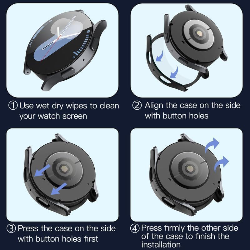 Image of OJOS Hard PC Screen Protector Case for Samsung Galaxy Watch 7 44mm, Anti-Slip Ultra-Thin Scratch Resistant Cover with Tempered Glass for Galaxy Watch7-Black