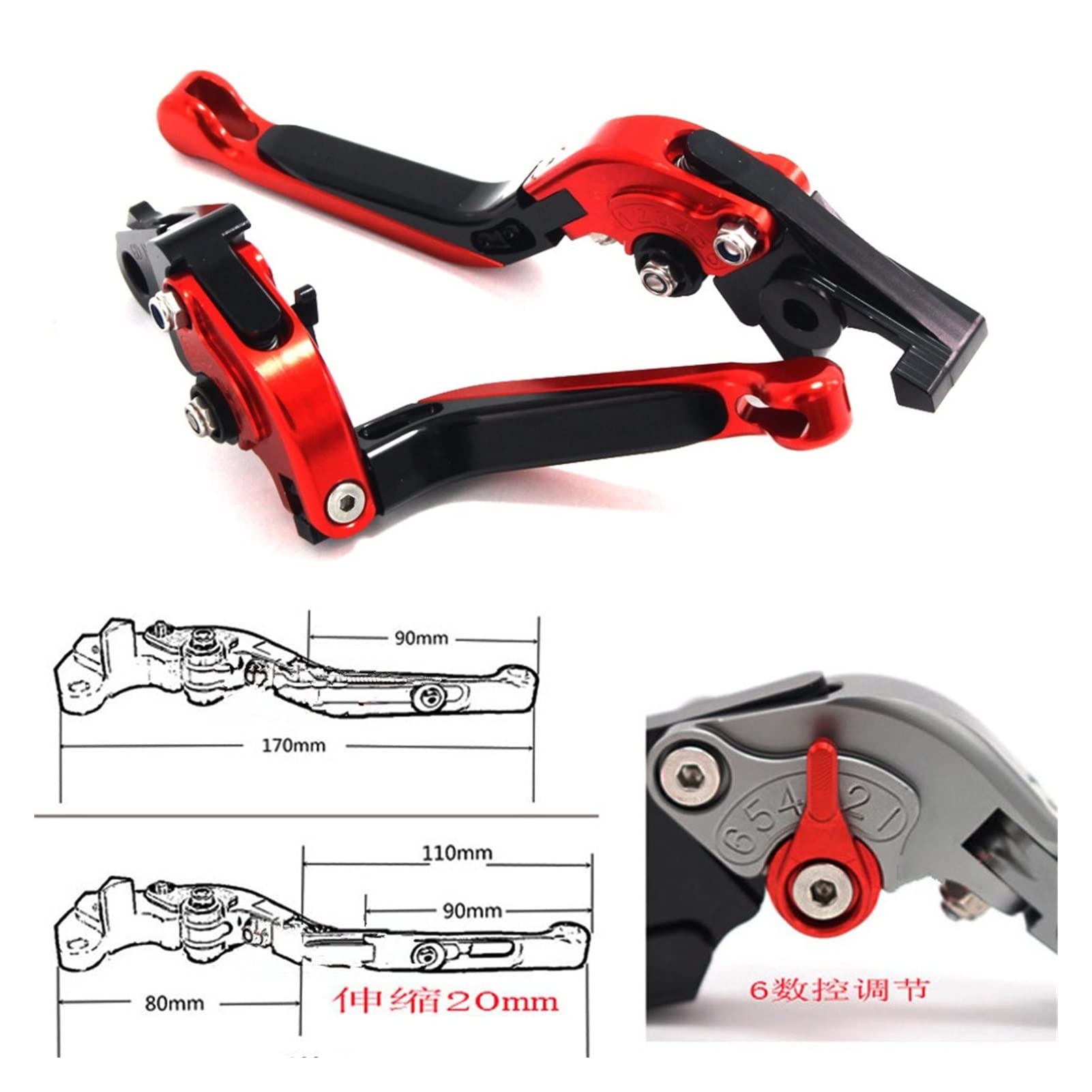 Levier Embrayage Moto Levier D'embrayage De Frein Court Kawasaki ZX10R 2006- 14 ZX6R Z1000 07-14 Rouge Levier De Frein Moto Enduro