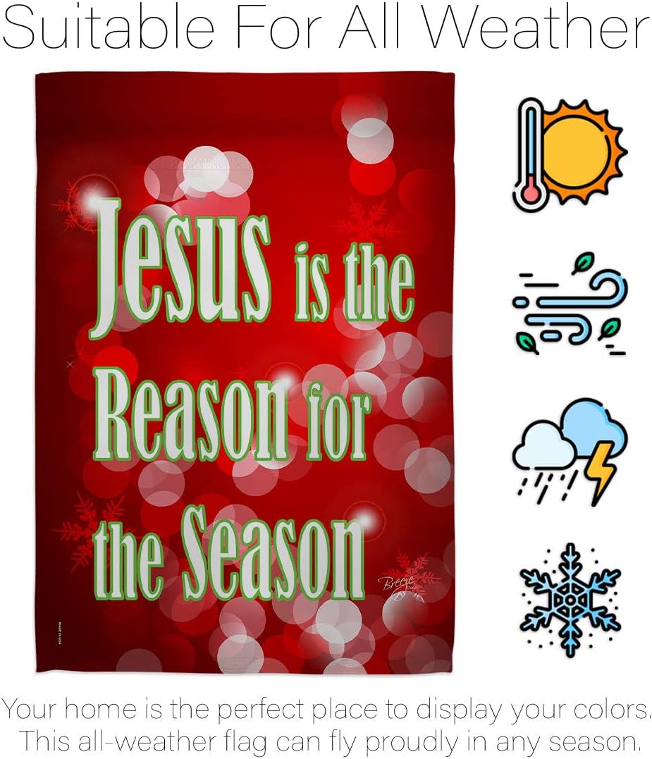Jesus Is The Reason For The Season Flag Indoor Winter Decorations For Home Wall Hanging Banner Room Patio Porch Door House Outdoor Christian Tapestry Signs Poster Nativity Decor Religious Gifts Made In USA