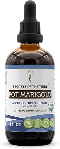 Secrets of the Tribe Pot Marigold USDA Organic  Extracto sin alcohol, gotas de hierbas de alta potencia  Hecho de caléndula orgánica 100%