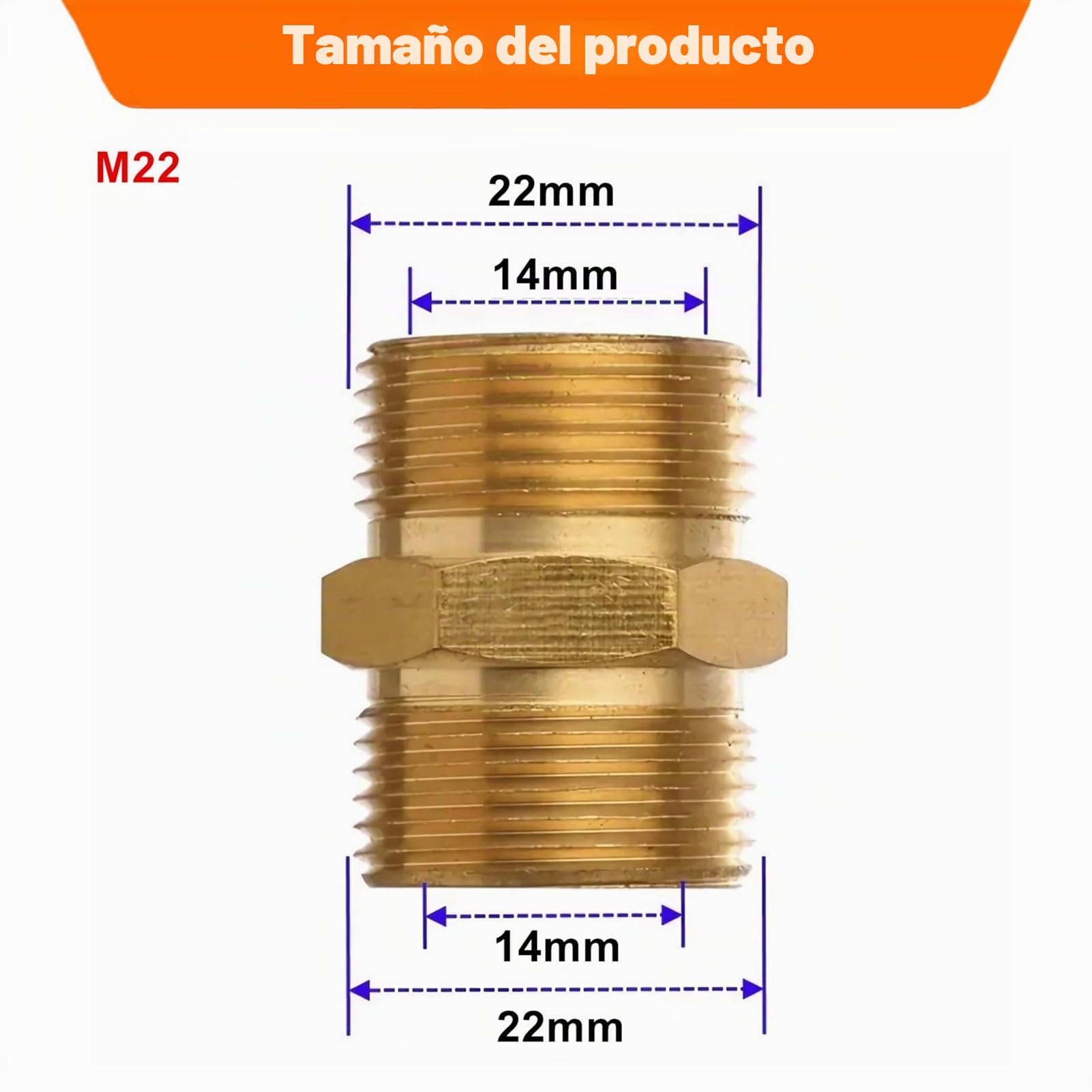 Duokon Adaptador de pulverizador de Alta presión, Rosca Macho métrica M22, Adaptador de extensión de Manguera para Lavadora a presión Macho de 14 mm x 14 mm
