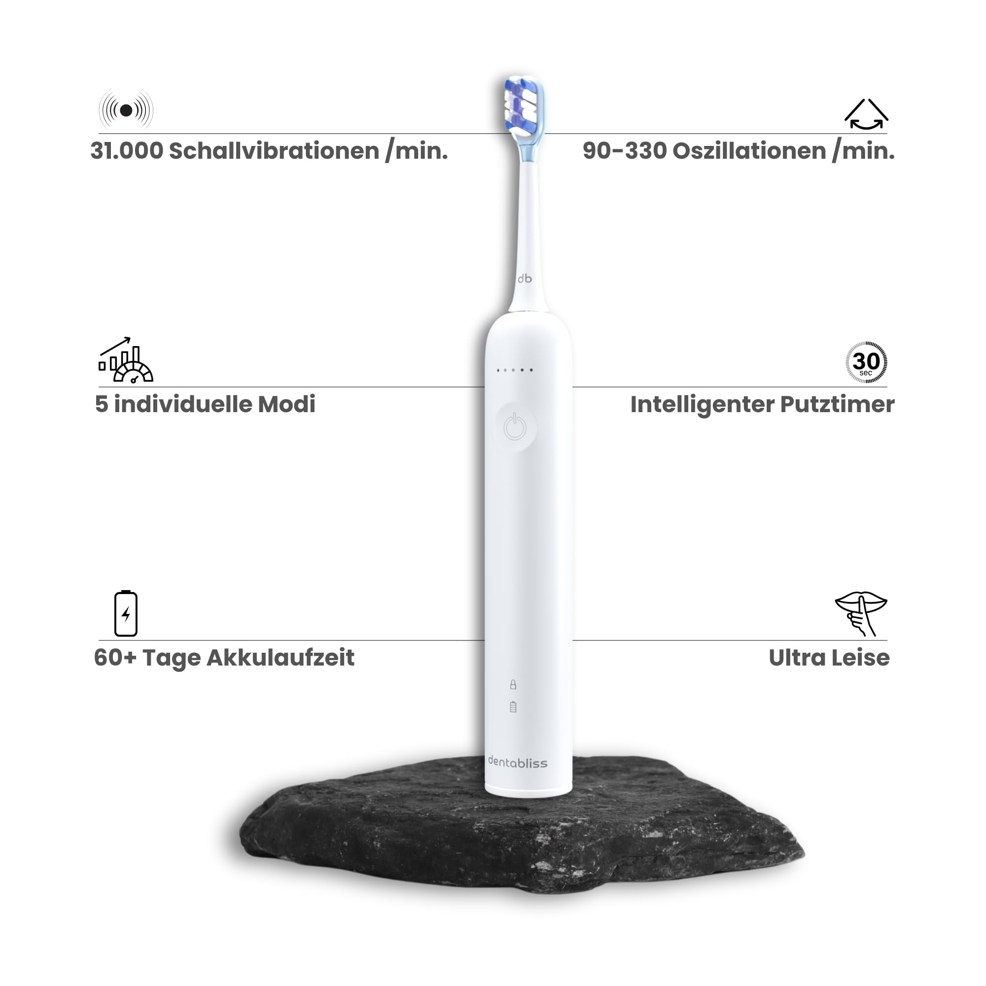 Osonic spazzolino oscillante sonico – Spazzolino elettrico per una pulizia efficace dei denti, tecnologia di pulizia dei bassi, 5 modalità, 60 giorni di durata della batteria, timer