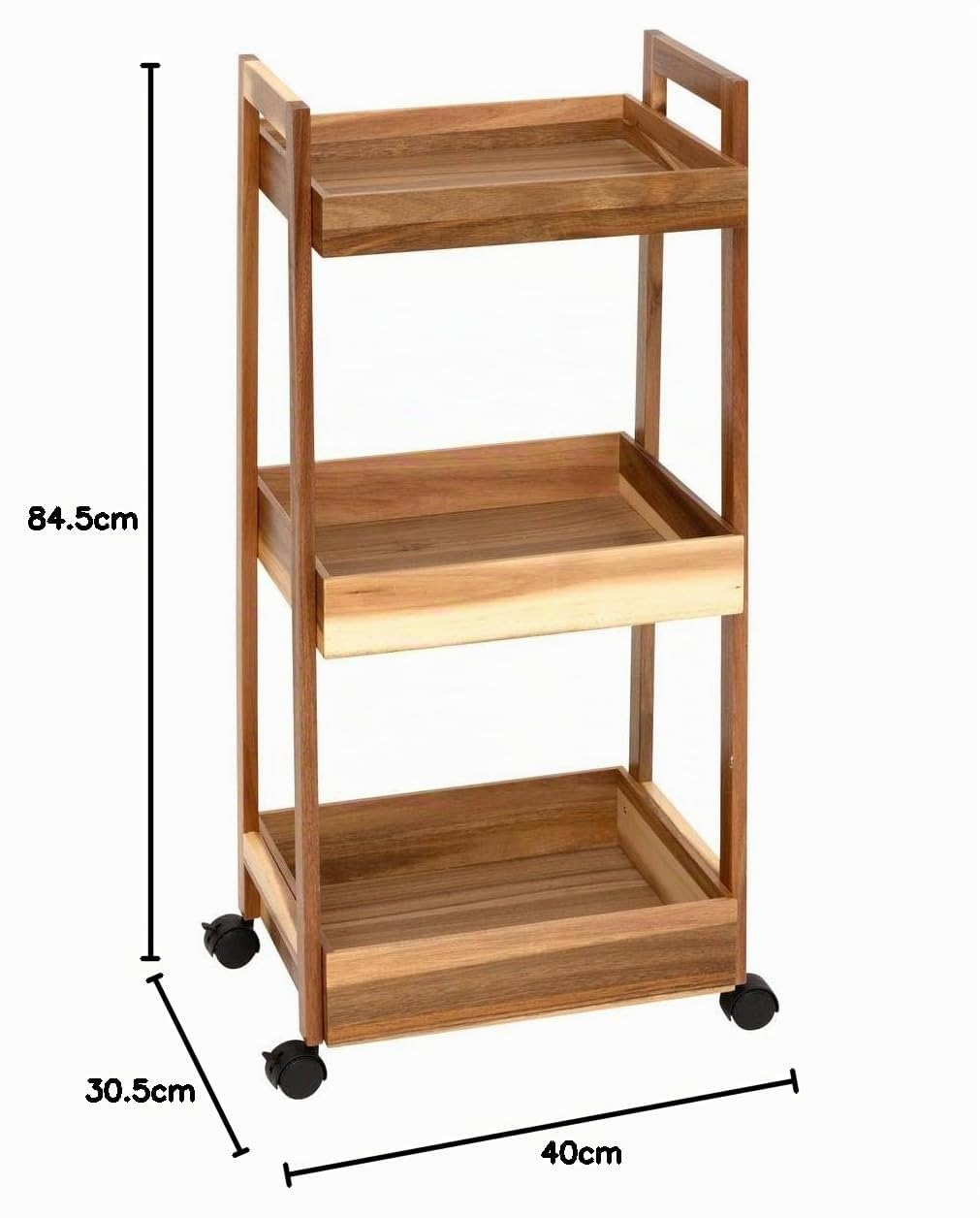 5Five - Carrito de servicio de madera de acacia marrón ACACIA - 40 x 30,5 x 84,5 cm - Carrito de almacenamiento para cocina, dormitorio y baño, ideal para organizar y optimizar