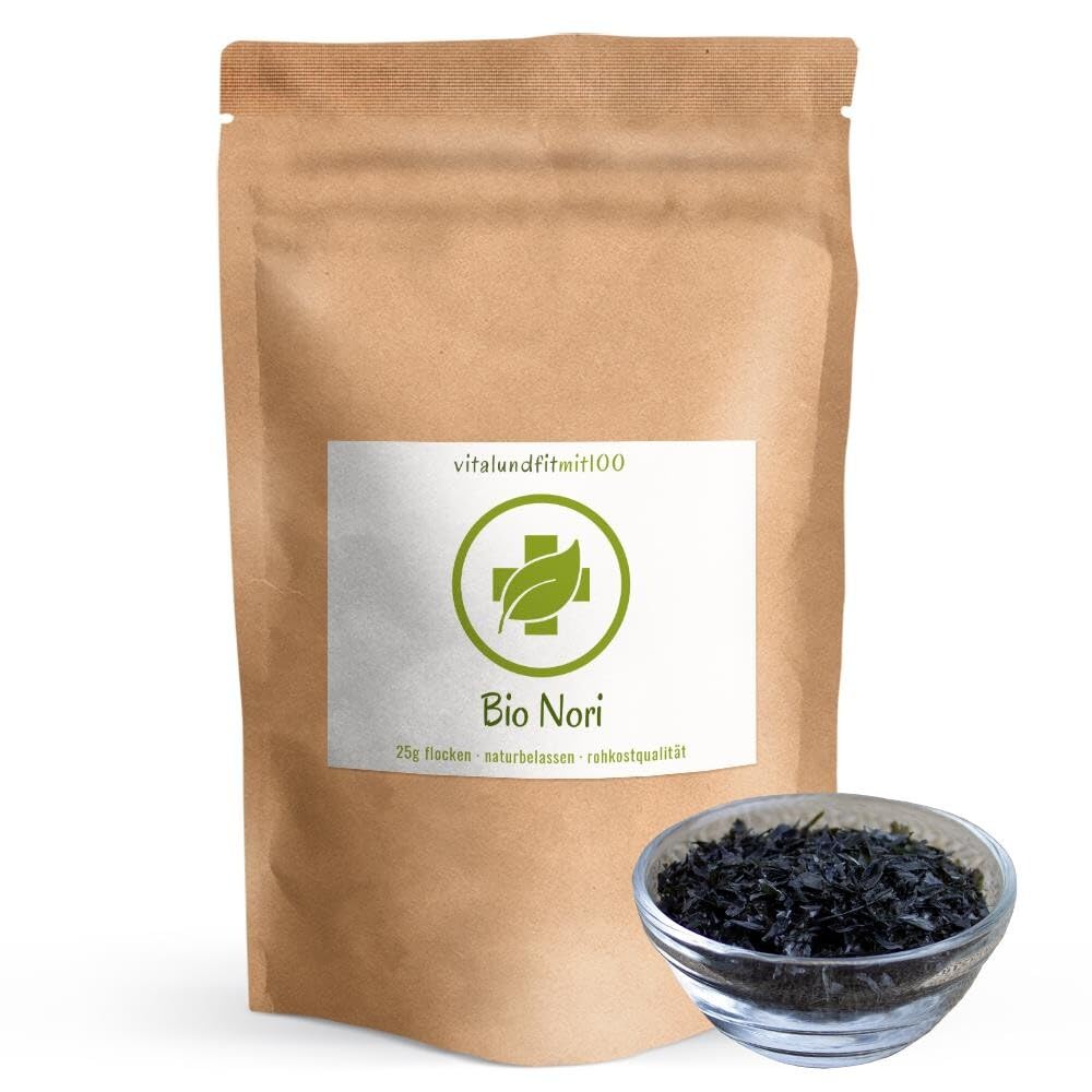 Bio Nori Flocken - 25 g - getrocknete Algen-Flocken - Algenflakes - Meeresgewürz - von der Atlantikküste Argentiniens - Rotalge, Rote Meeresalgen - in Rohkostqualität - glutenfrei - OHNE Zusatzstoffe