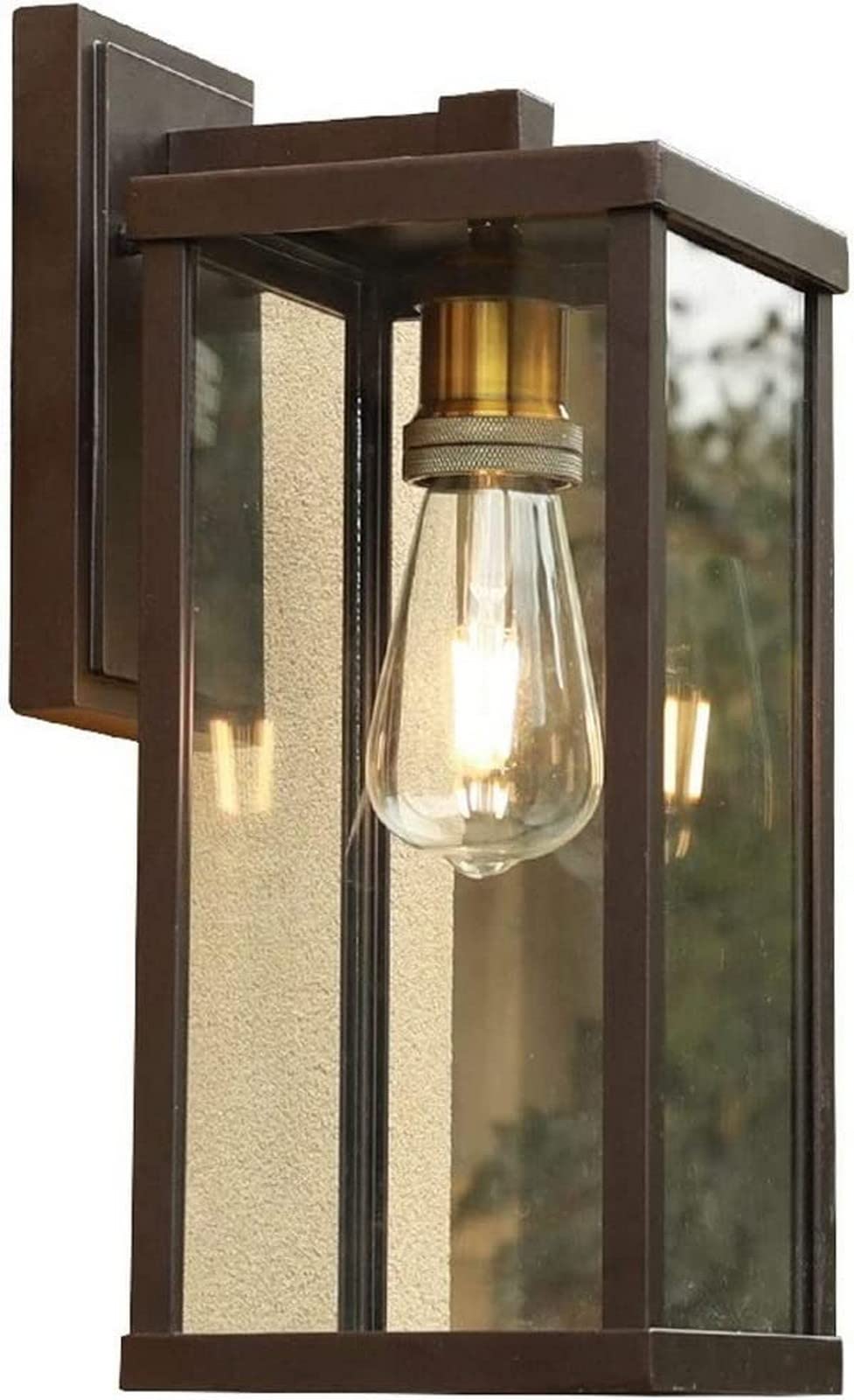 VDOQTLJT Garden Wall Light Modern Outdoor Waterproof Glass Lantern Retro E27 Antique Lamp Metal Rectangular Bracket Mount Sconce for Courtyard Balcony Villa Chandelier