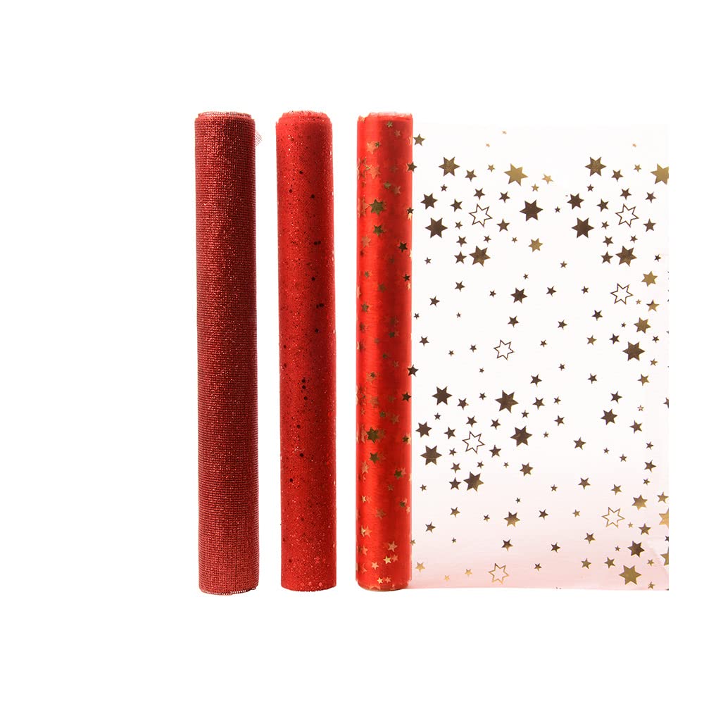 Camino de mesa de organza en 3 modelos surtidos en tonos rojos. Perfecto para embellecer tu mesa en ocasiones especiales. Medidas: 200x35 cm. Elegancia y estilo para tus eventos.