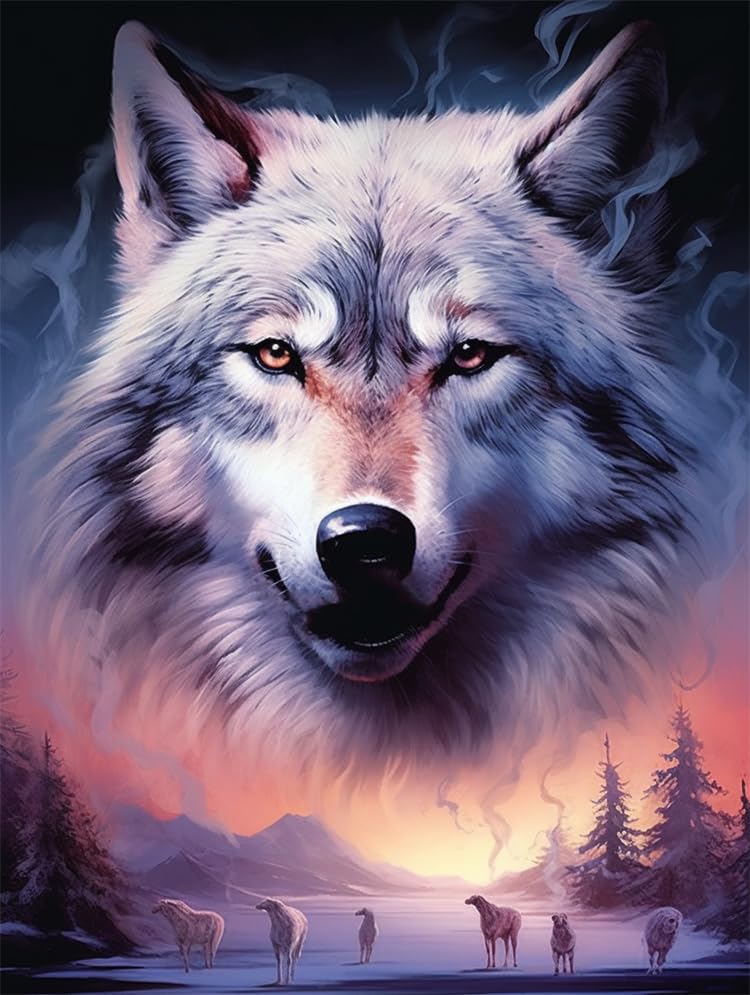 Peinture perlée 3D loup coloré COKYIS 40x50 cm pour contrer l'anxiété