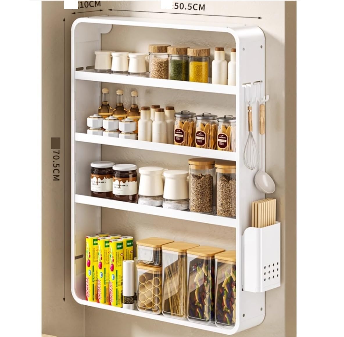 Especiero Estantería de Especias Portaespecias Estante De Especias De Montaje En Pared De 4 Niveles, Estante De Especias Colgante De Aluminio, Organizador, Estante De Almacenamiento De Especias Para C