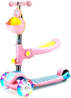 XBSLJ Kick Scooter, Kids Scooter Scooters for Kids Adjustable 3-in-1 Lifting Shock Absorbing Kickboard with Seat Pu Flash Wheel for 2-12Yr Girls Boy