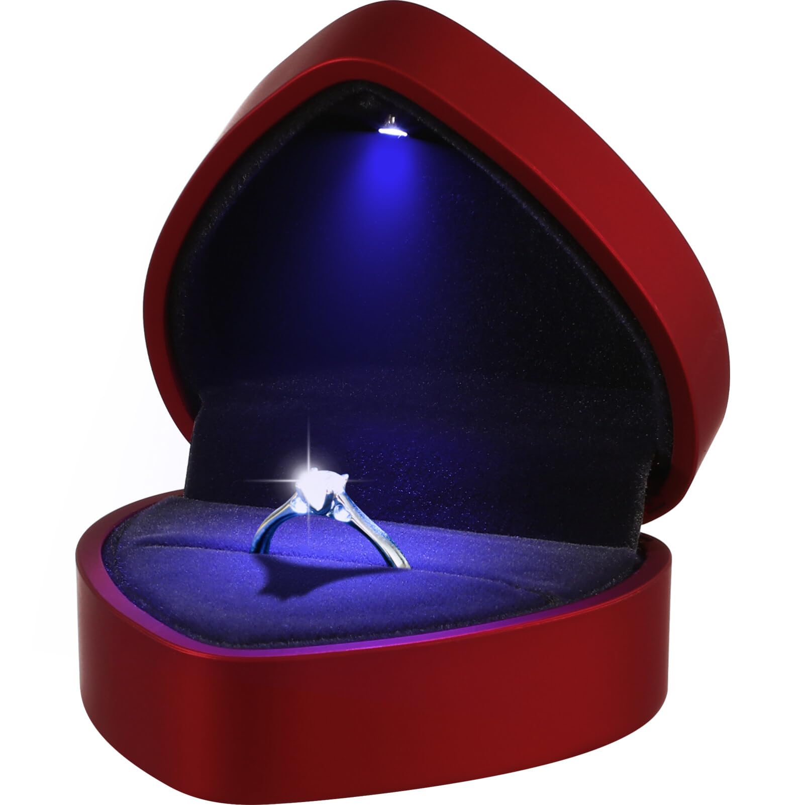 TOPBATHY TOPBATHY Caja De Anillo De Boda Caja De Joyería Con Luz Propuesta Caja De Anillo Pendientes Caja De Joyería Caja De Almacenamiento De Anillo Corazón Iluminado Rojo LED