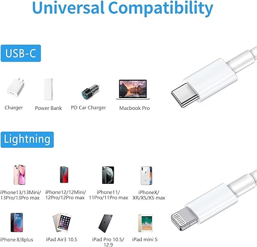 Miniatura 4 de Ximytec [Certificado MFi de Apple] Cable USB C a Lightning, paquete de 3 cables de carga rápida para iPhone de 3 pies, compatible con 13 Pro Max 12