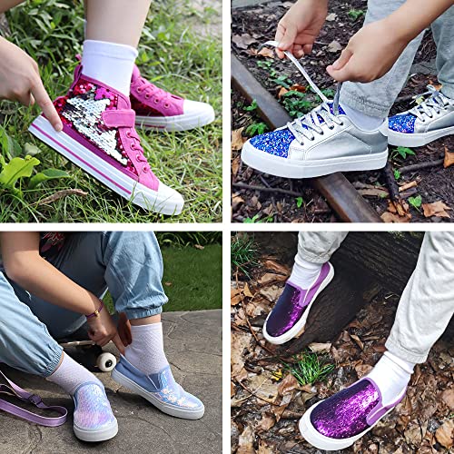 Toandon Toddler Boys Girls Sneakers Shoes Kids Low Top Slip On Lace Up Non-Slip Sparkle Glitter Sequins Sliver Lightweight Rubber Sole Breathable Outdoor Fashion Casual Walking Shoes Silver Size 10 #TOP2