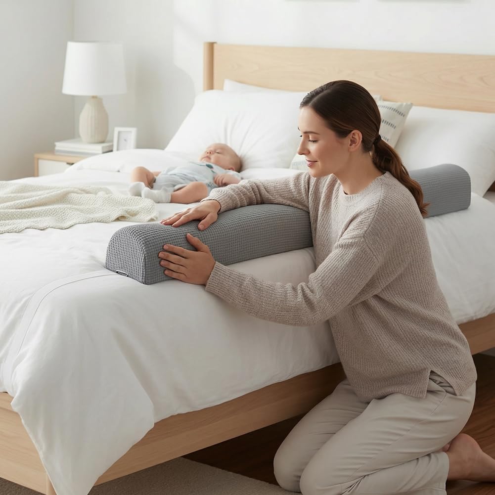 DUJUIKE Barrera De Seguridad para Cama Infantil, Protector De Espuma, Barandilla Portátil para Bebés Y Ancianos, Ligera Parachoques De Cama, Protección contra Caídas (Gris Claro, 1-Pack (150cm))