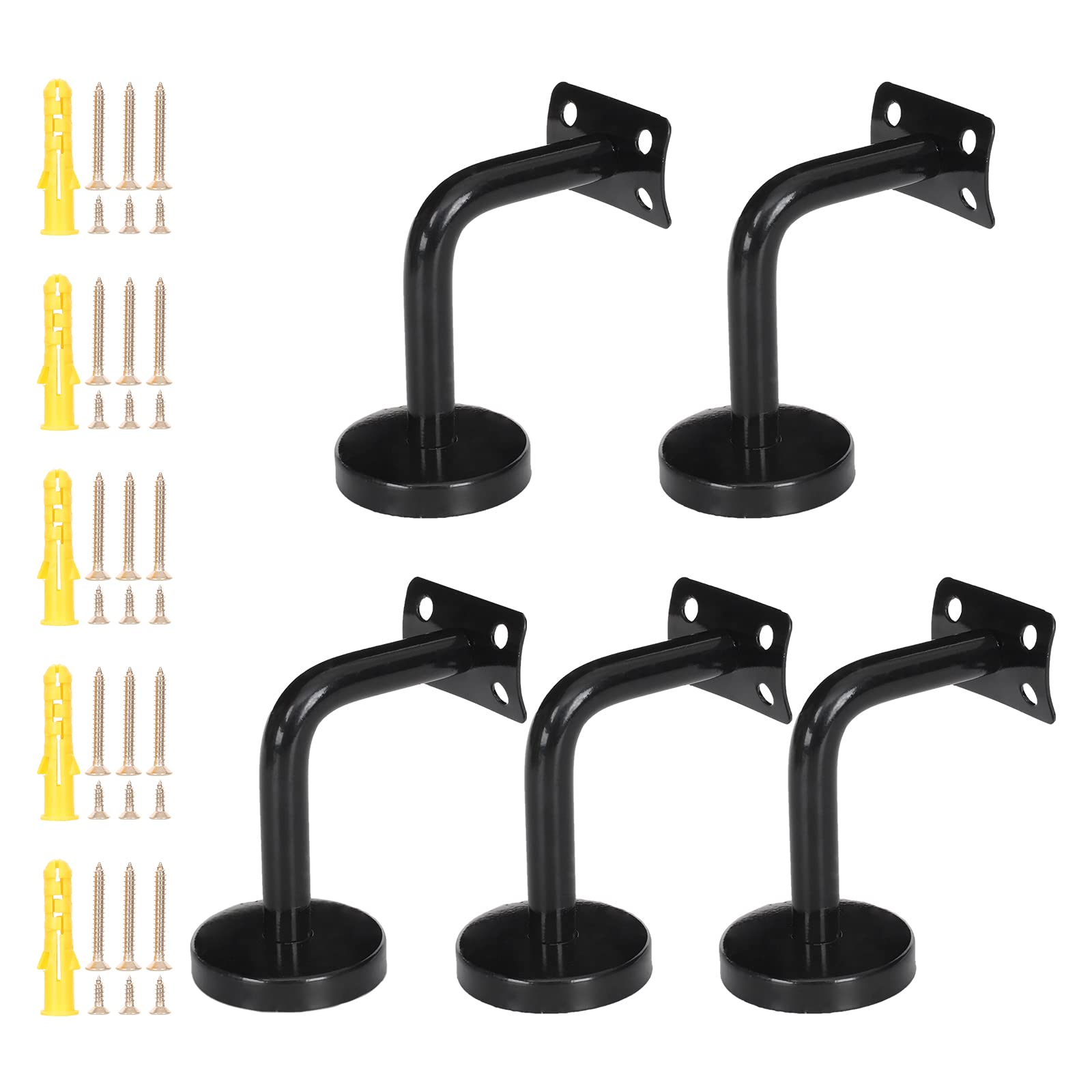 HighPQ 5 Pack Handrail Bracket Black Stainless Steel Wall Mount, Heavy