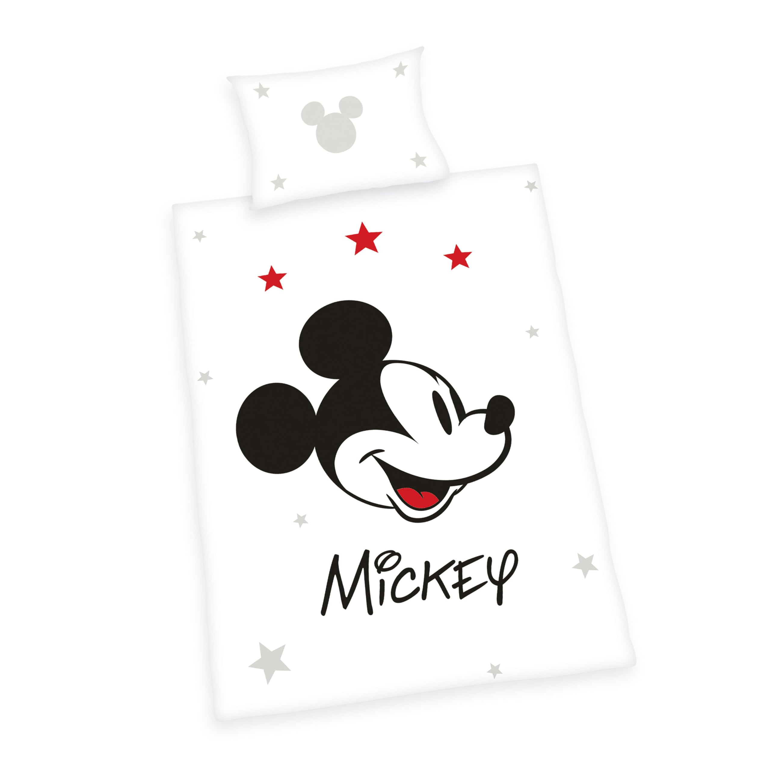 Herding Bettwäsche Mickey Mouse Disney, Kopfkissenbezug 40 x 60 cm mit Wende-Motiv, Bettbezug 100 x 135 cm, Mit Reißverschluss, 100% Baumwolle