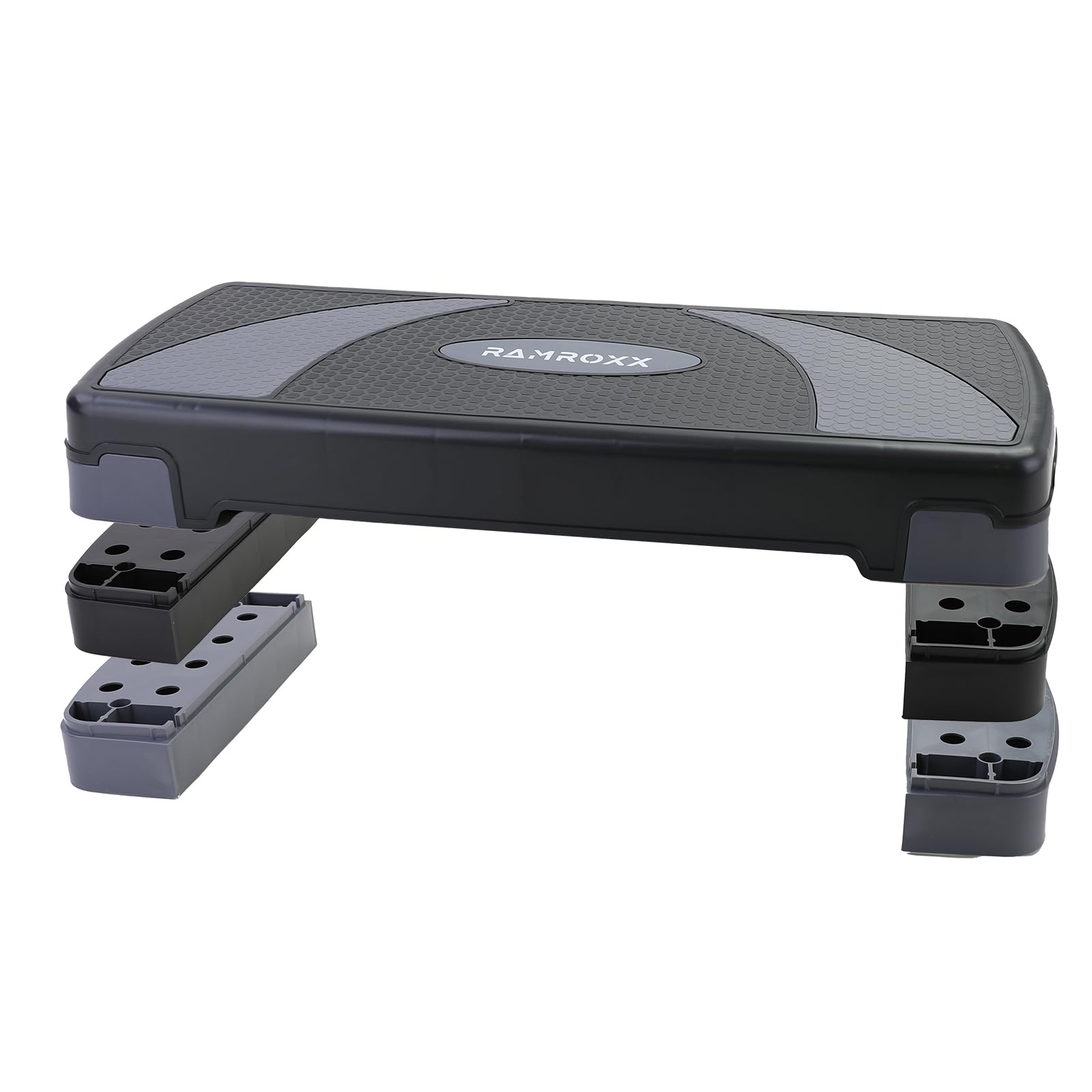 RAMROXX Fitness Stepboard Stepper Steppbrett Workout 3 Stufen Schwarz Grau 80x30cm