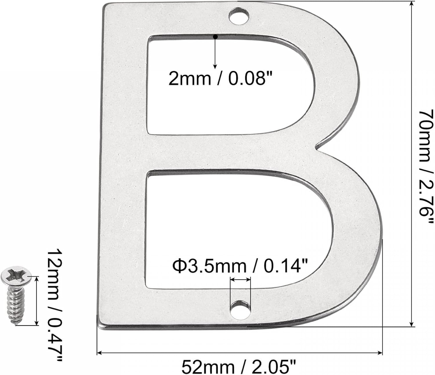 uxcell Stainless Steel House Letter, 2.76 Inch Letter B for Mailbox Hotel Address Door Sign, Polishing
