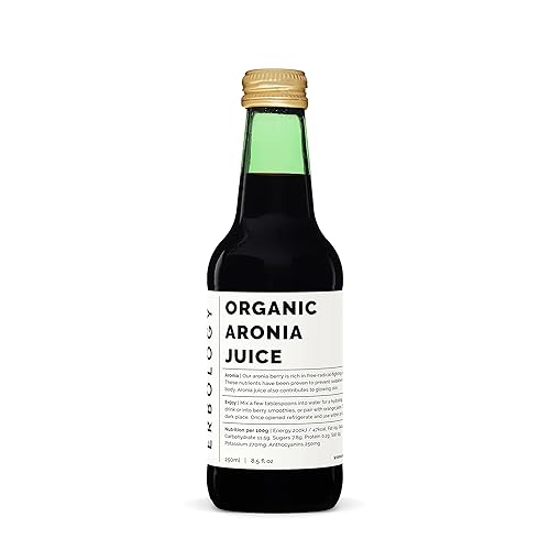 Jugo de bayas de Aronia 100% orgánico, 8.5 onzas líquidas (caja de 6), apoya la salud de la piel, rico en antioxidantes, directamente de la granja,