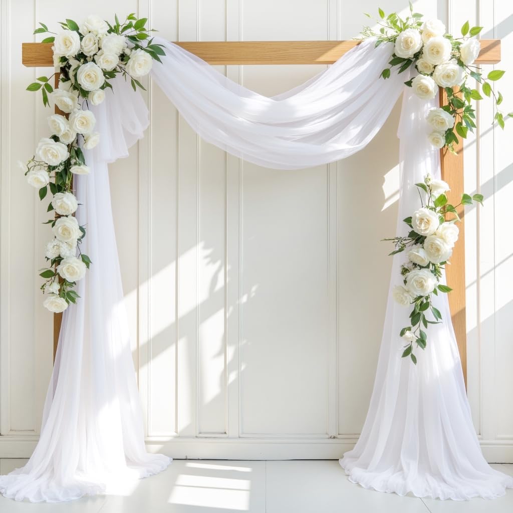 LINXTAR White Wedding Arch Draping Fabric 30'' x 18FT Sheer Chiffon Arch Drape Backdrop 2 Panel Drapes for Easter Bridal Shower Baby Shower Photo Booth Church Decor Birthday Party Outdoor Decoration