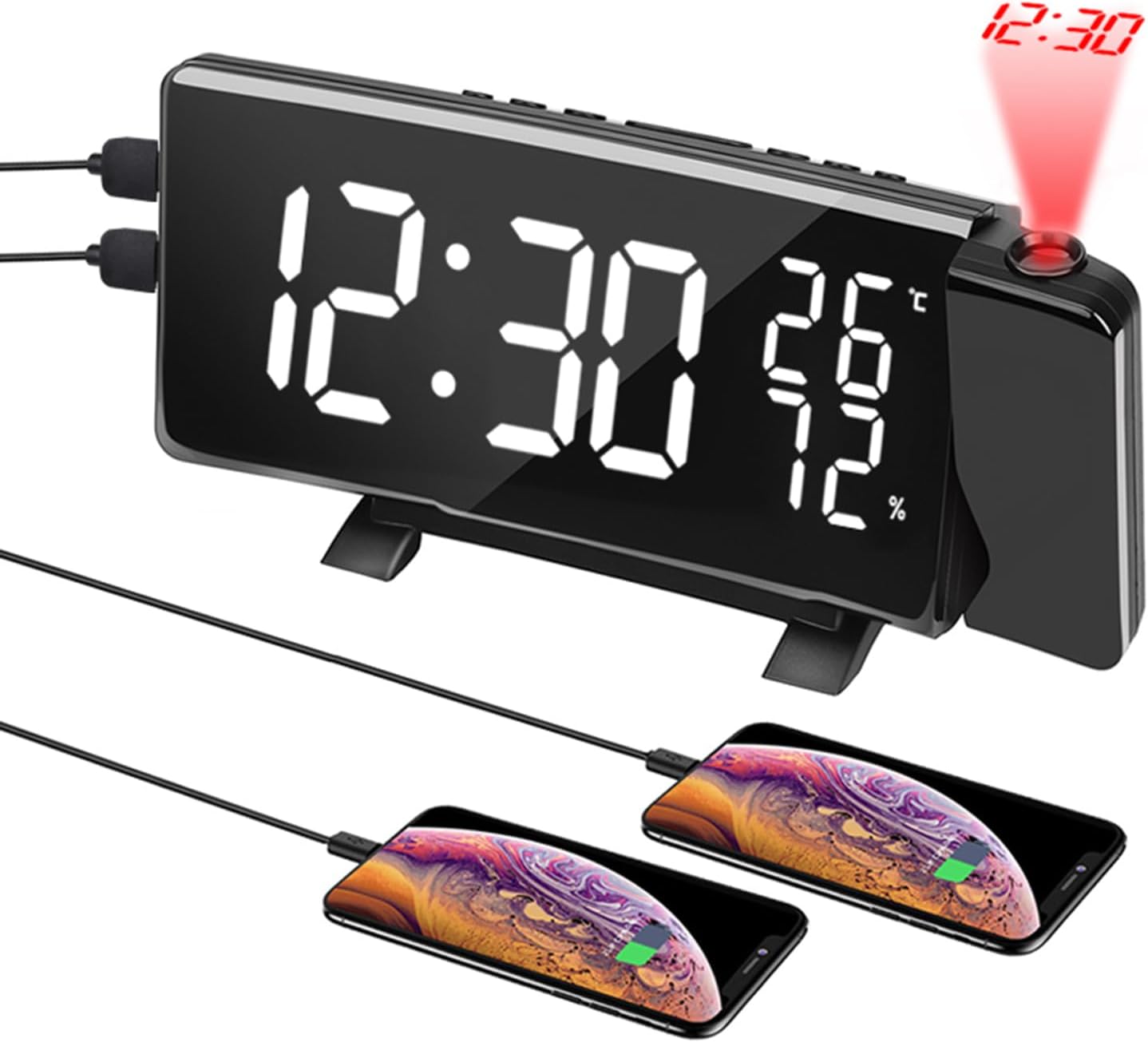 Alarm Clock Digital Alarm Clock with 180 Degree Rotating Projection LED Display Snooze USB Charging Port and 2 Alarms for Bedroom