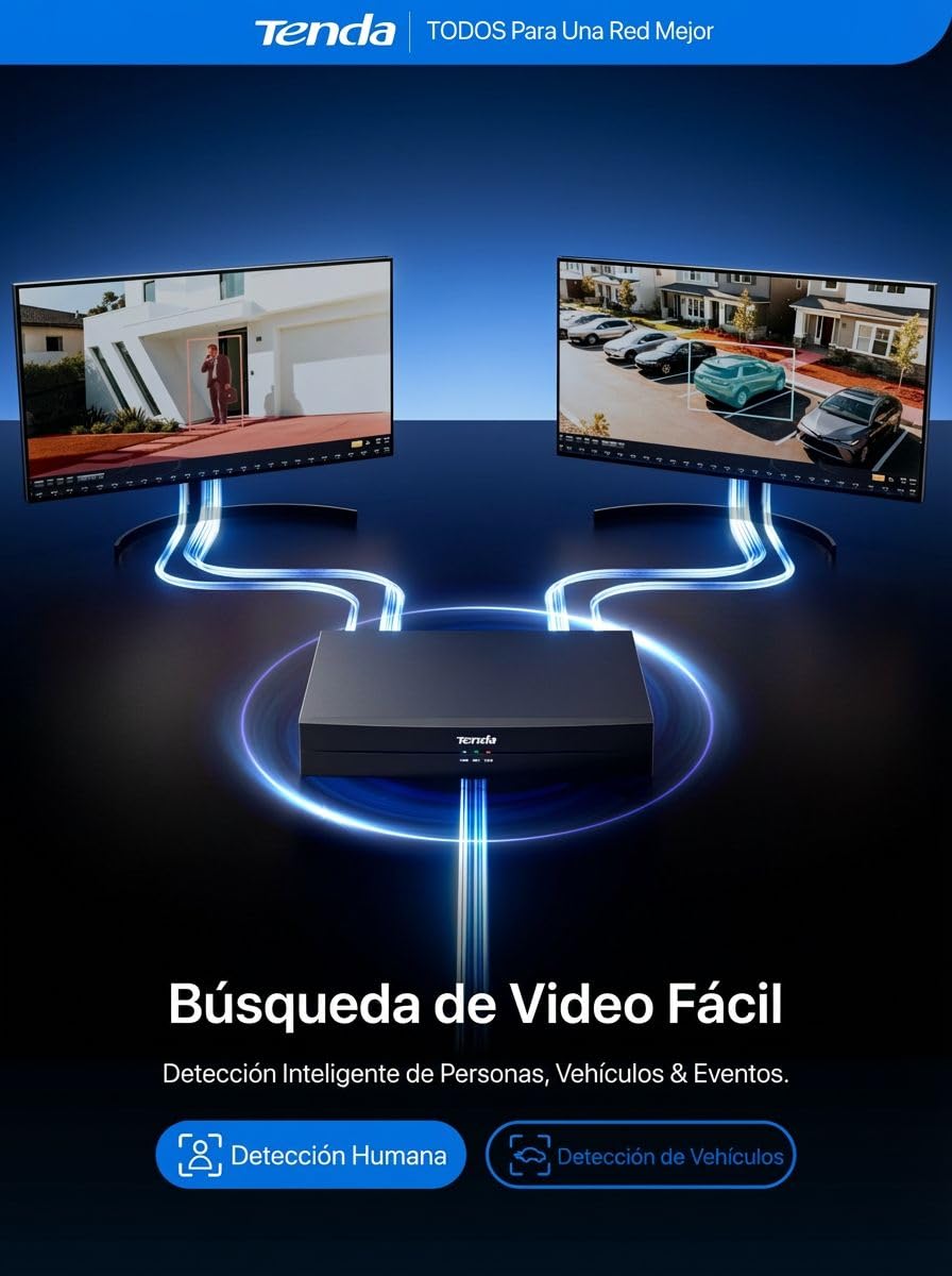 Tenda 4K 8 Canales NVR PoE Grabador de Vigilancia, H.265+, Plug and Play, Soporte para 8MP Cámaras IP, Almacenamiento HDD 10TB/Cloud, Acceso Remoto App, 4KV Protección Contra Sobretensiones, TN3108-8P