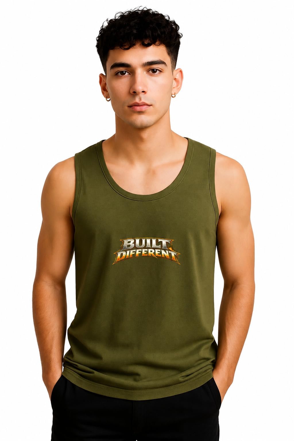 Men's Cotton Sleeveless Tank Top | Built Different Motivational Graphic Print Vest | Round Neck Gym Workout Muscle T-Shirt | Soft Breathable Regular Fit Casual Summer Wear-image-16