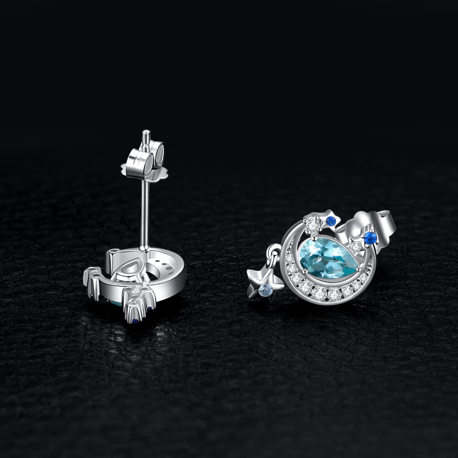 JewelryPalace Moon and Star Drop Cut 2.2ct Genuine Blue Topaz Created Sapphire Stud Earrings Silver 925 Ladies, Blue Topaz Stone Jewelry Set, Earrings Silver Gemstone Girls, Fashion Jewelry for Women