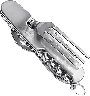 EACHPT Sztućce kempingowe składane ze stali nierdzewnej, zestaw sztućców kempingowych, składany, outdoor, zestaw sztućców podróżnych, zdejmowane przenośne łyżki widelcowe, otwieracz do noży, na wędrówki, piknik, w podróż