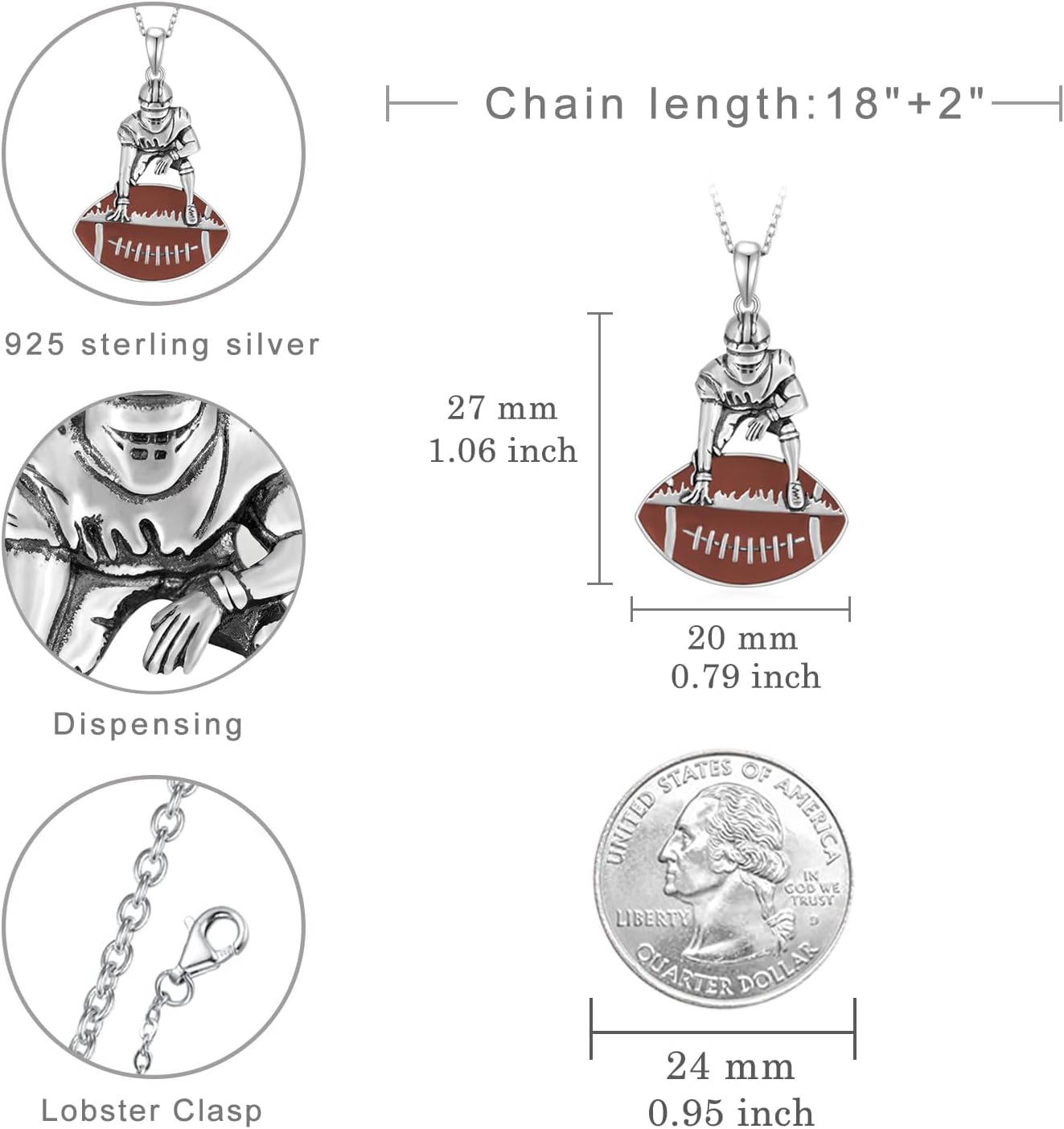 Football Necklace 925 Sterling Silver Football Player Pendant Necklace Sport Jewelry Birthday Gifts for Women Men - Image 5