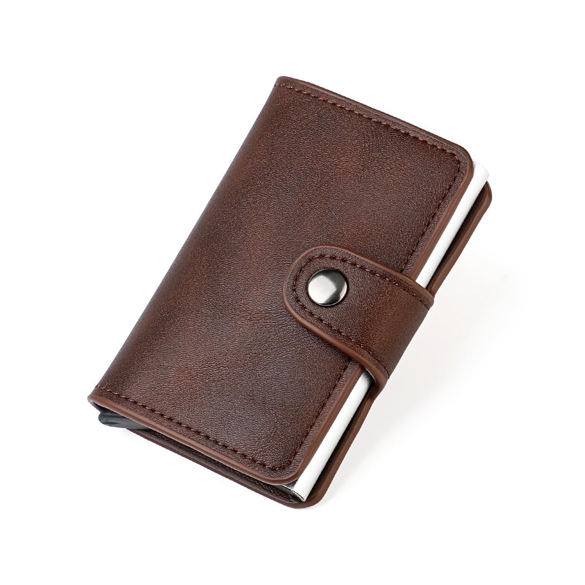 quira Credit Card Holder RFID Blocking Leather Automatic Pop Up Wallet Aluminum Slim Pocket Bifold Business Card Case with Button-picture-35