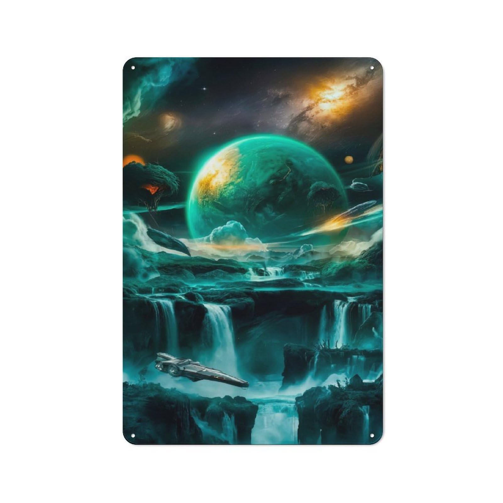 Junmoney Cosmic Waterfalls Retro Metal Wall Sign 30X20cm With For Garage Wall, Suited To Garage Decor Collectors