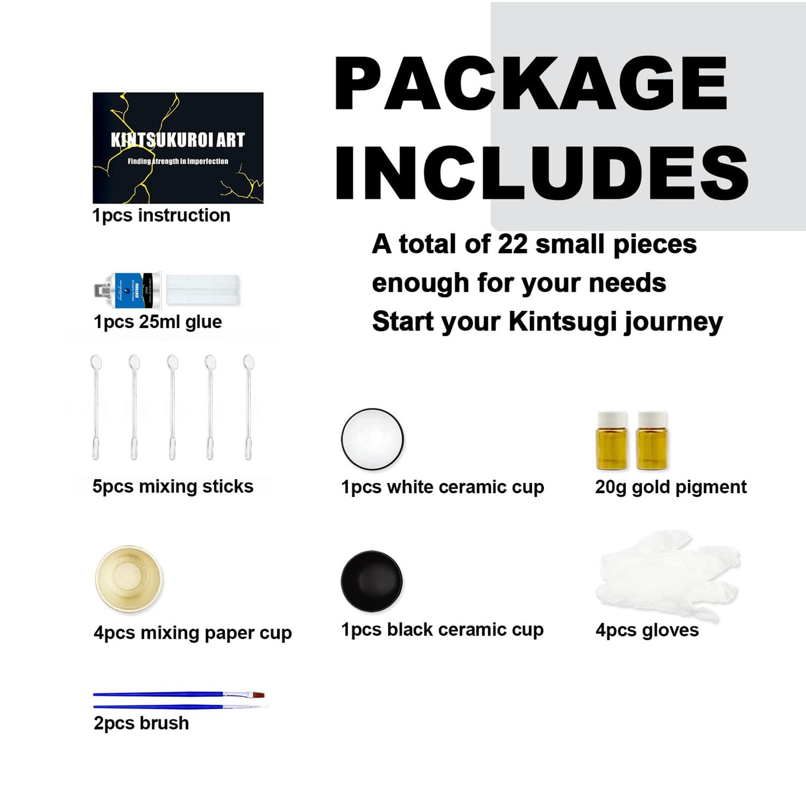 Kintsugi Kit, Kit per Kintsugi di Riparazione D'oro per Riparare le tue Ceramiche con Polvere D'oro e Colla e Mastice Epossidico, Kintsugi Repair Kit Perfetto per Principianti