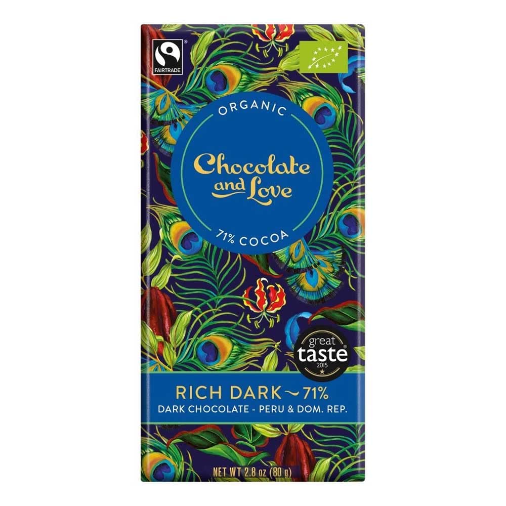 CHOCOLATE AND LOVE Dunkle Bio Schokolade, Rich Dark 71%, aus Perú & Dom. Rep, 80g (2er Pack)