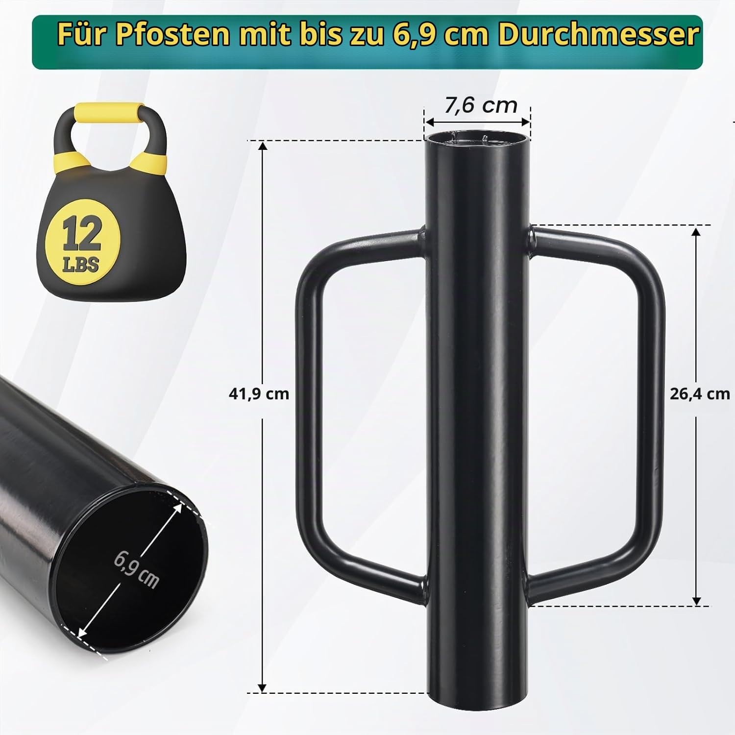 P-Post-Treiber Zaunpfostenramme, 43cm T-Pfostentreiber mit Griffen, Hochleistungs-Zaunpfostentreiber, Pfostenstampfer, Zaunpfostenramme für T-Pfosten, U-Kanal, Metallpfosten