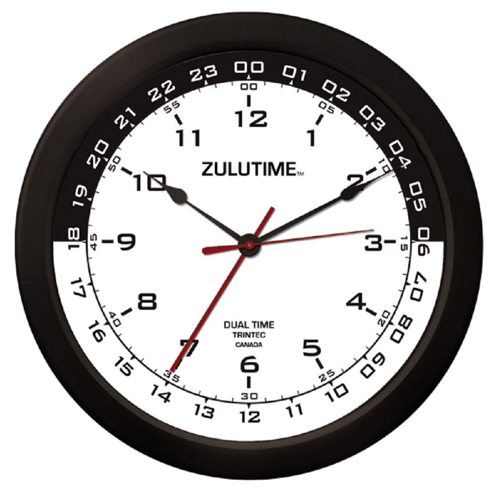 14" 12 & 24 Hour Military Time Swl Zulu Time 24hr White with Black Moon Wall Clock - Dial ZT14-03