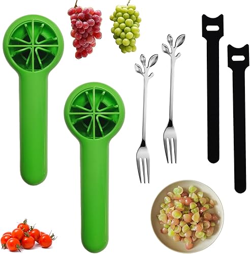 Juego de 2 cortadores de uva, 2 tenedores de hojas, cortador Dokpod de uva, tomate, fresa, plátano, rebanador para verduras, frutas, ensalada,