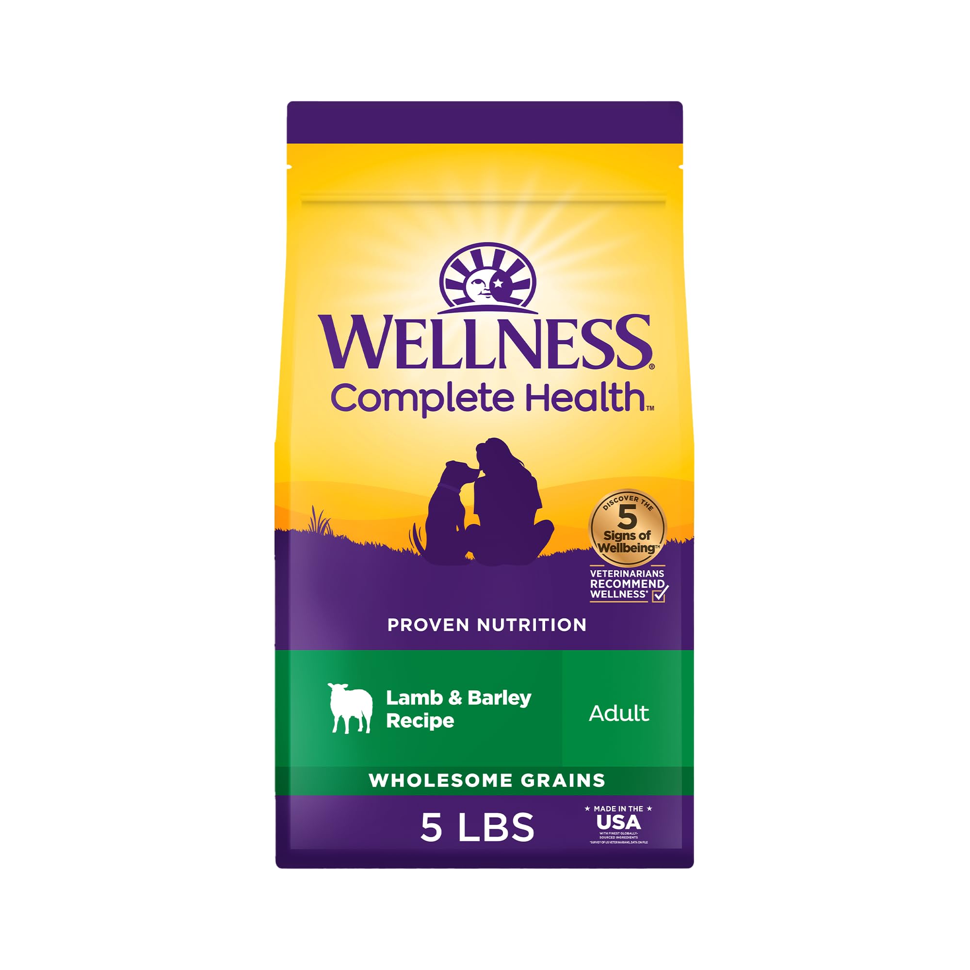 Wellness Complete Health Dry Dog Food, Wholesome Grains, Natural, Lamb & Barley, (5-Pound Bag)