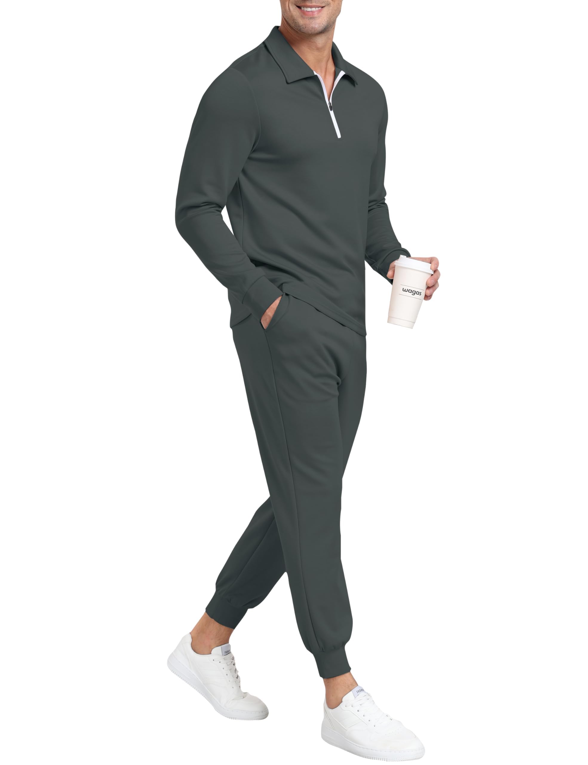 MoFiz Chándal de 2 piezas para hombre, con cremallera de 1/4, manga larga, pantalones de correr, ropa casual para hombre