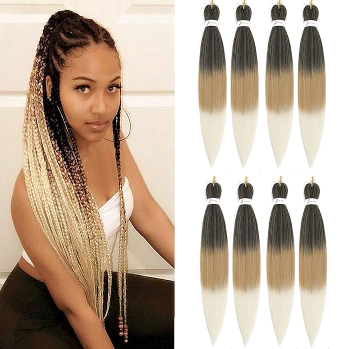 Buy Ombre Pre Stretched Braiding Hair 8 Packs Brown Blonde Braiding