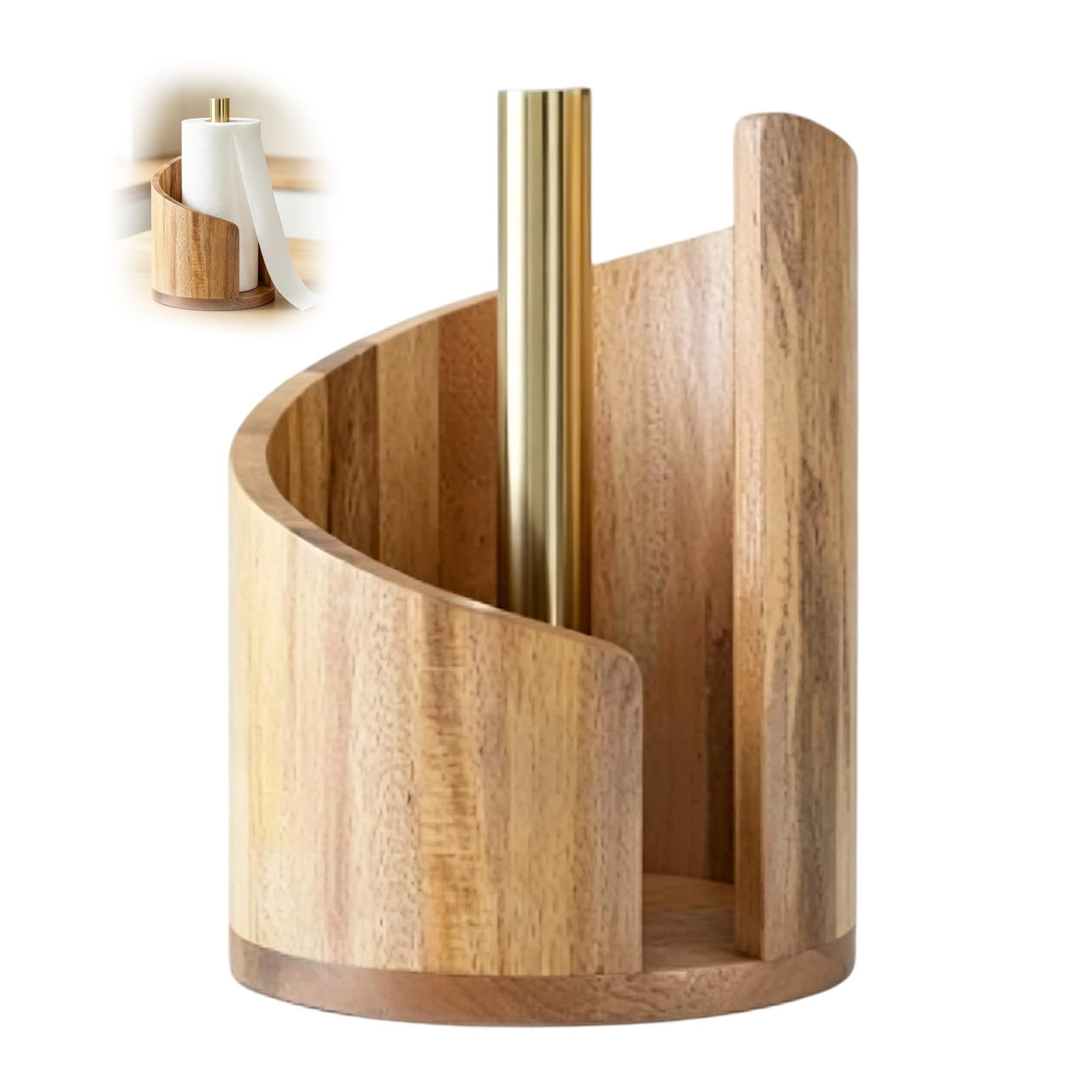Wooden Kitchen Roll Holder, Natural Wood Paper Towel Holder, One Hand Tearing Design, Kitchen Bathroom Living Room Use, 16.5 x 16.5 x 26 cm Dimensions, Modern Rustic Minimalist Style