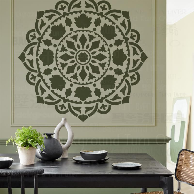Grand pochoir rond de 80 cm, motif mandala géant, pour décoration murale, réutilisable, grande taille, décoration, brique, artisanat, sol, mastic, meubles,...