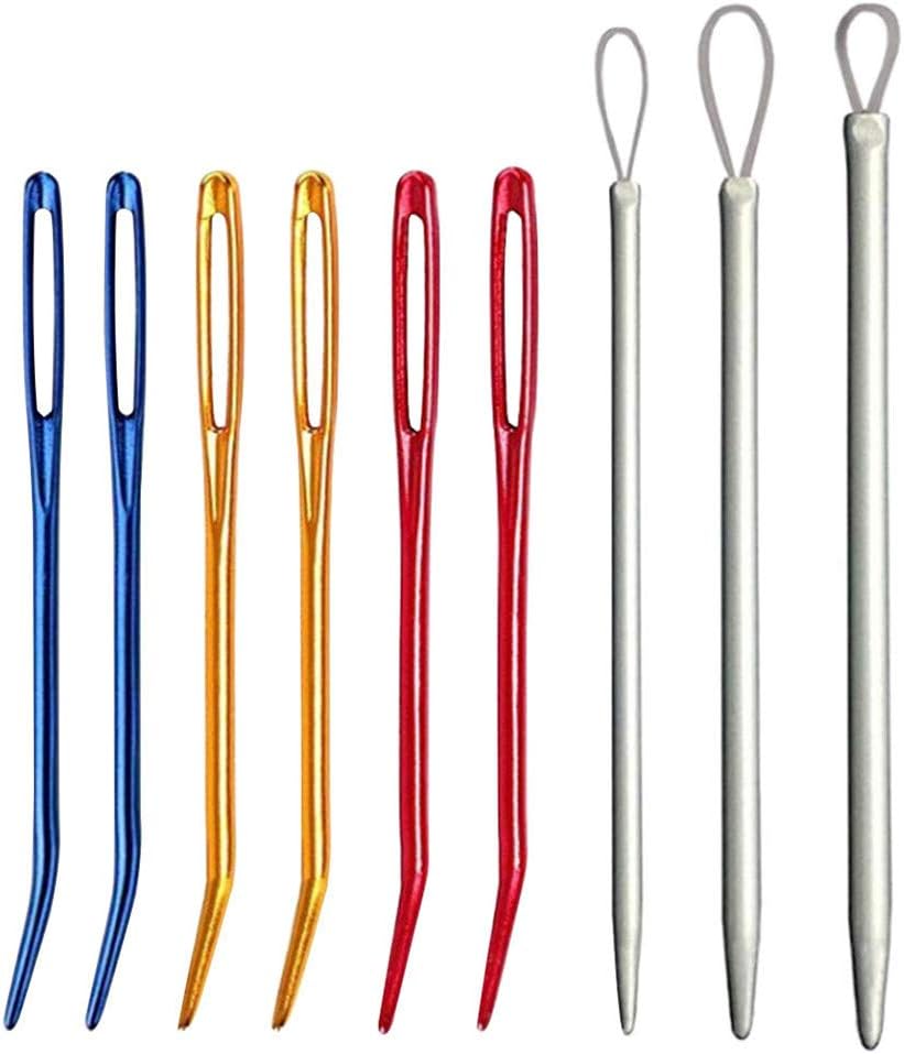 Sewing Knitting Needles, 6pcs Large Eyes Bent Tapestry Needles Wool Needles and 3pcs Nylon Thread Yarn Threader Sweater Crochet Needle Knitting Pulling Tools